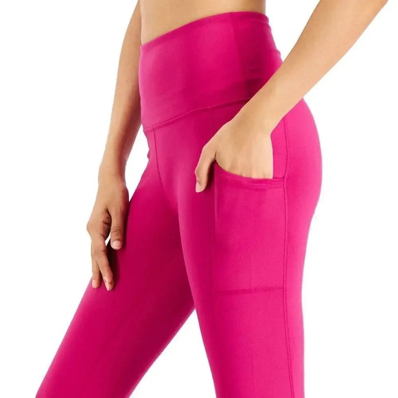 Women's Compression High-Waist Side-Pocket 7/8 Length Leggings, Xs-4X Fiery Pink - Picture 2 of 4